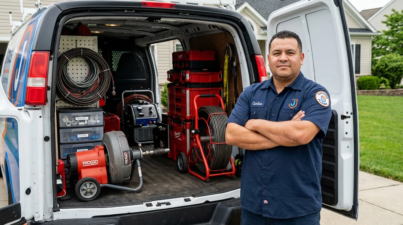 Professional drain cleaning equipment and Johns Plumbing LLC plumber in Cass City