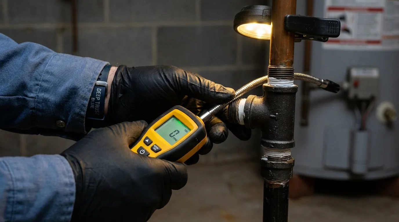 Gas leak detection with electronic sniffer by Johns Plumbing LLC in Cass City