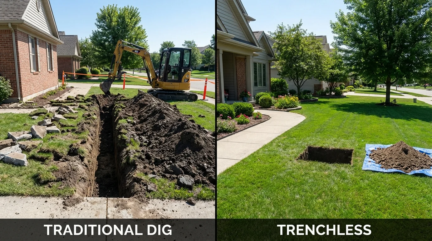 Trenchless sewer repair with minimal yard damage versus traditional excavation in Cass City, MI